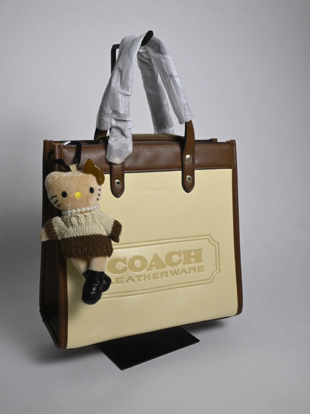 COACH Two-Tone Brown and Cream Leather Shopper Tote